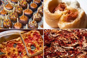 Assorted caramel apples; pepperoni rolls; Grandma's pizza; barbecue