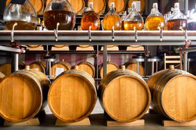 Barrels of whiskey aging