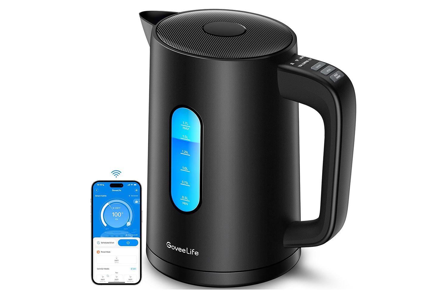 Amazon GoveeLife Smart Electric Kettle Temperature Control 1.7L, WiFi Electric Tea Kettle with LED Indicator Lights, 1500W Rapid Boil, 2H Keep Warm, BPA Free, 4 Presets Hot Water Boiler for Tea, Coffee