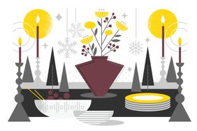 An illustration of a table setting for a holiday party