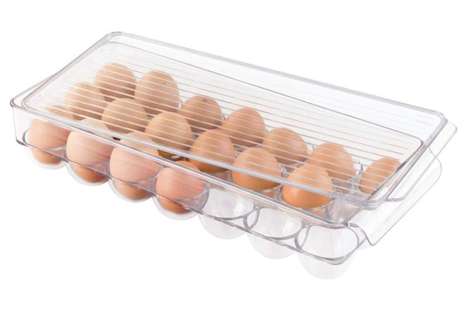 Amazon iDesign Plastic Egg Holder for Refrigerator with Handle and Lid, Fridge Storage Organizer for Kitchen, Set of 1, Clear