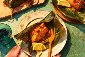 Roasted fish in banana leaf