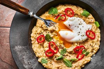 Refried White Beans with Poached Eggs