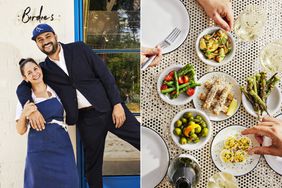 Left: Tracy Malechek-Ezekiel and Arjav Ezekiel, partners in life and business, outside their Austin restaurant, Birdieâs, our 2023 Restaurant of the Year; Right: A spread of summer squash, green beans and cherry tomatoes, polenta fries, okra, Castelvetrano olives, and deviled eggs