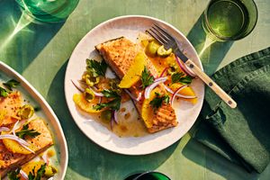 Slow-Roasted Salmon with Citrus-Olive Relish