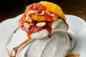 Spiced Pavlovas with Oranges and Mulled Wine Caramel