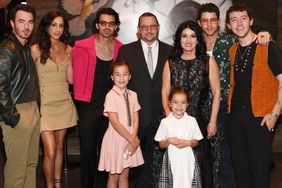 Kevin Jonas, Danielle Jonas, Joe Jonas, Kevin Jonas Sr., Denise Jonas, Nick Jonas, Frankie Jonas, (Bottom Row) Alena Rose Jonas and Valentina Angelina Jonas arrive at the grand opening of their family restaurant Nellie's Southern Kitchen at MGM Grand