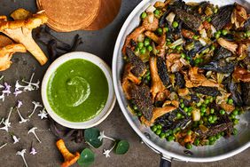 Wild Mushrooms with Leek-Garlic Puree and Buckwheat Crepe Crackers